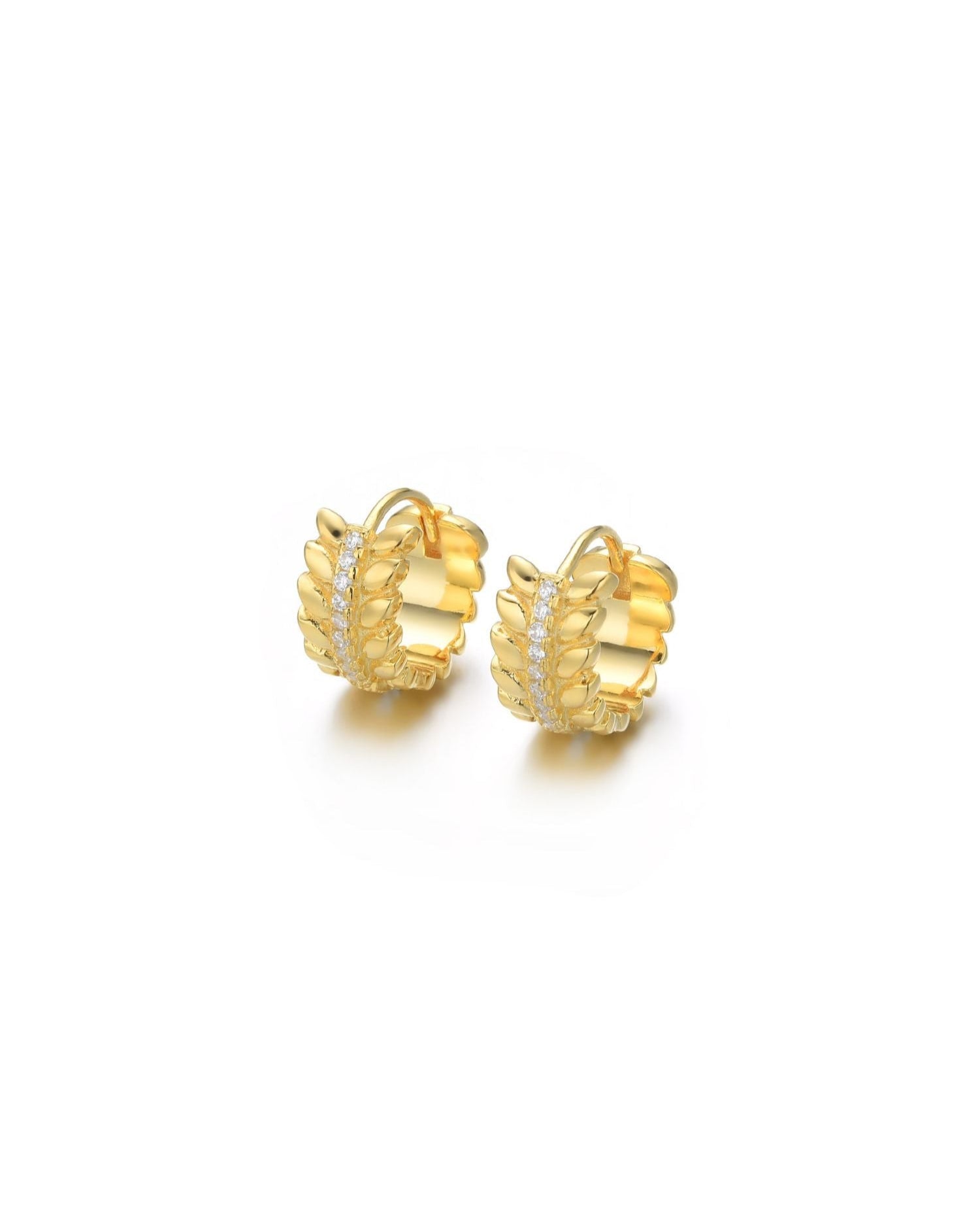 Candella Vine Leaf Huggie Hoop Earrings Gold