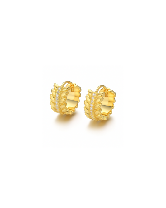 Candella Vine Leaf Huggie Hoop Earrings Gold