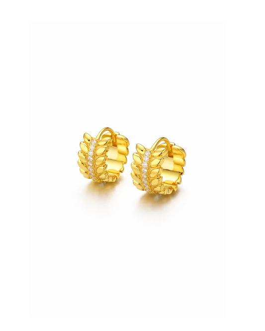 Candella Vine Leaf Huggie Hoop Earrings Gold