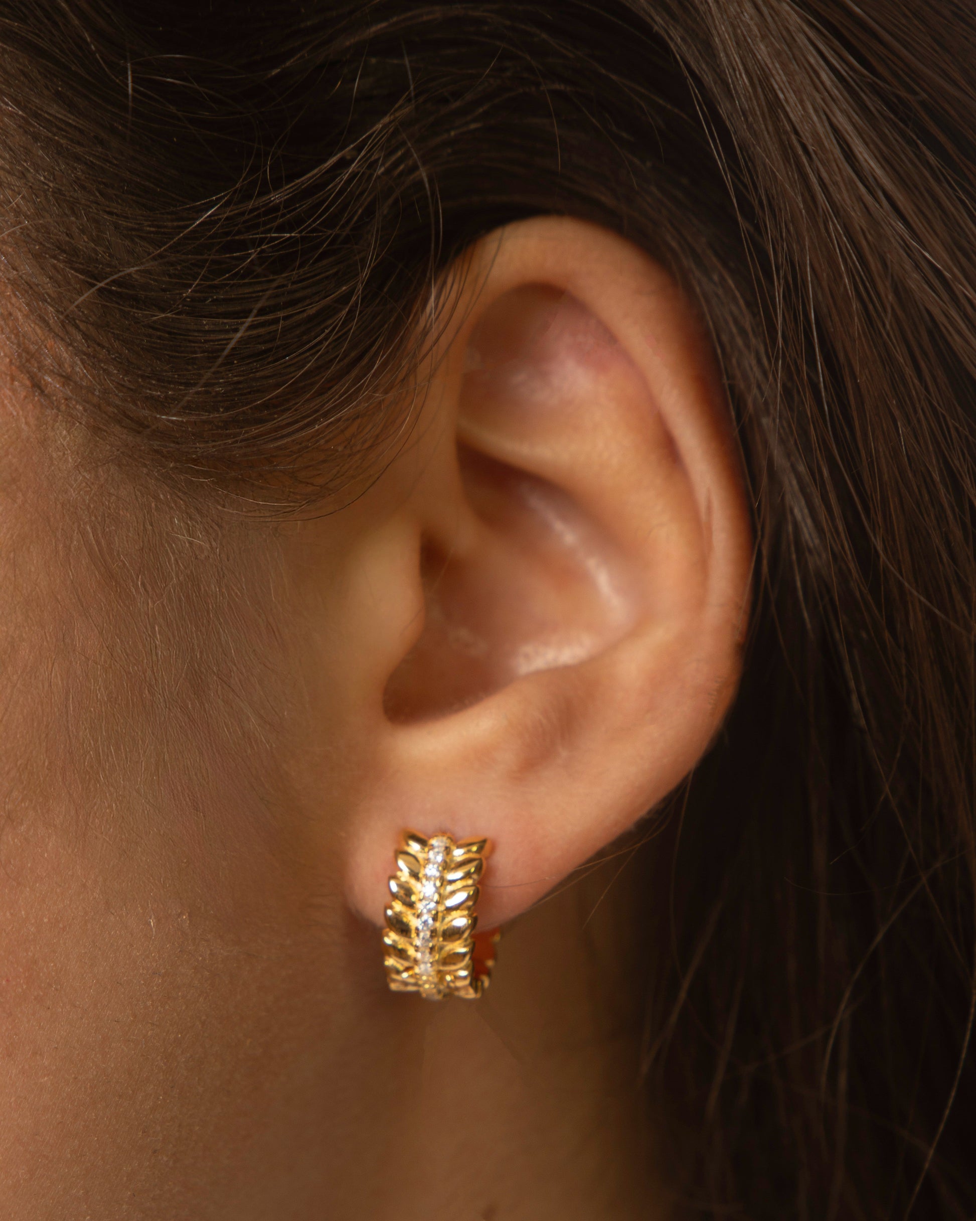 Candella Vine Leaf Huggie Hoop Earrings Gold
