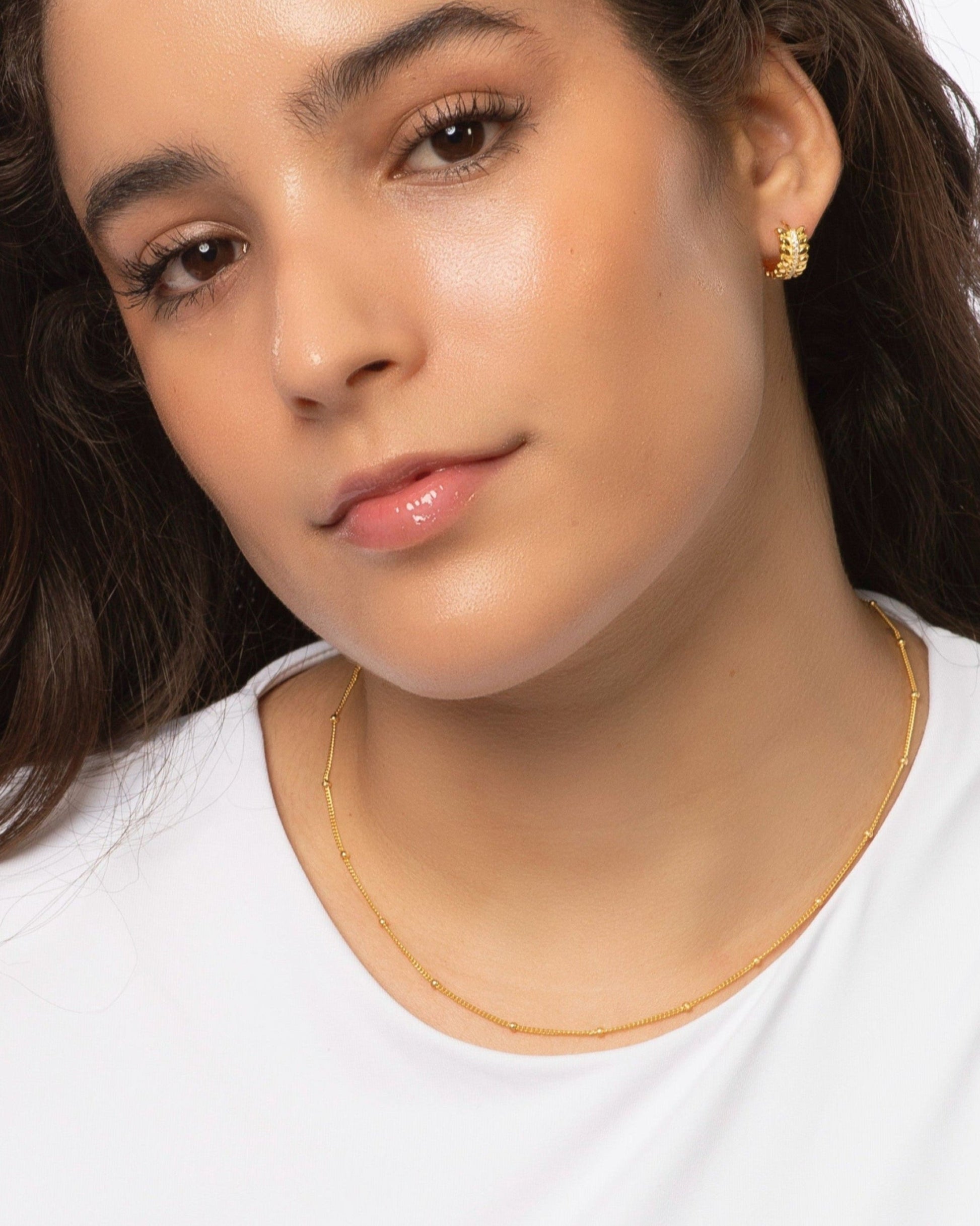 Candella Vine Leaf Huggie Hoop Earrings Gold