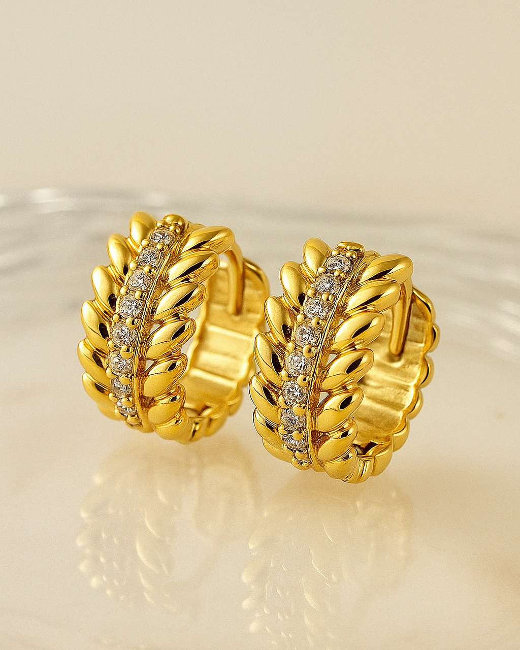 Candella Vine Leaf Huggie Hoop Earrings Gold