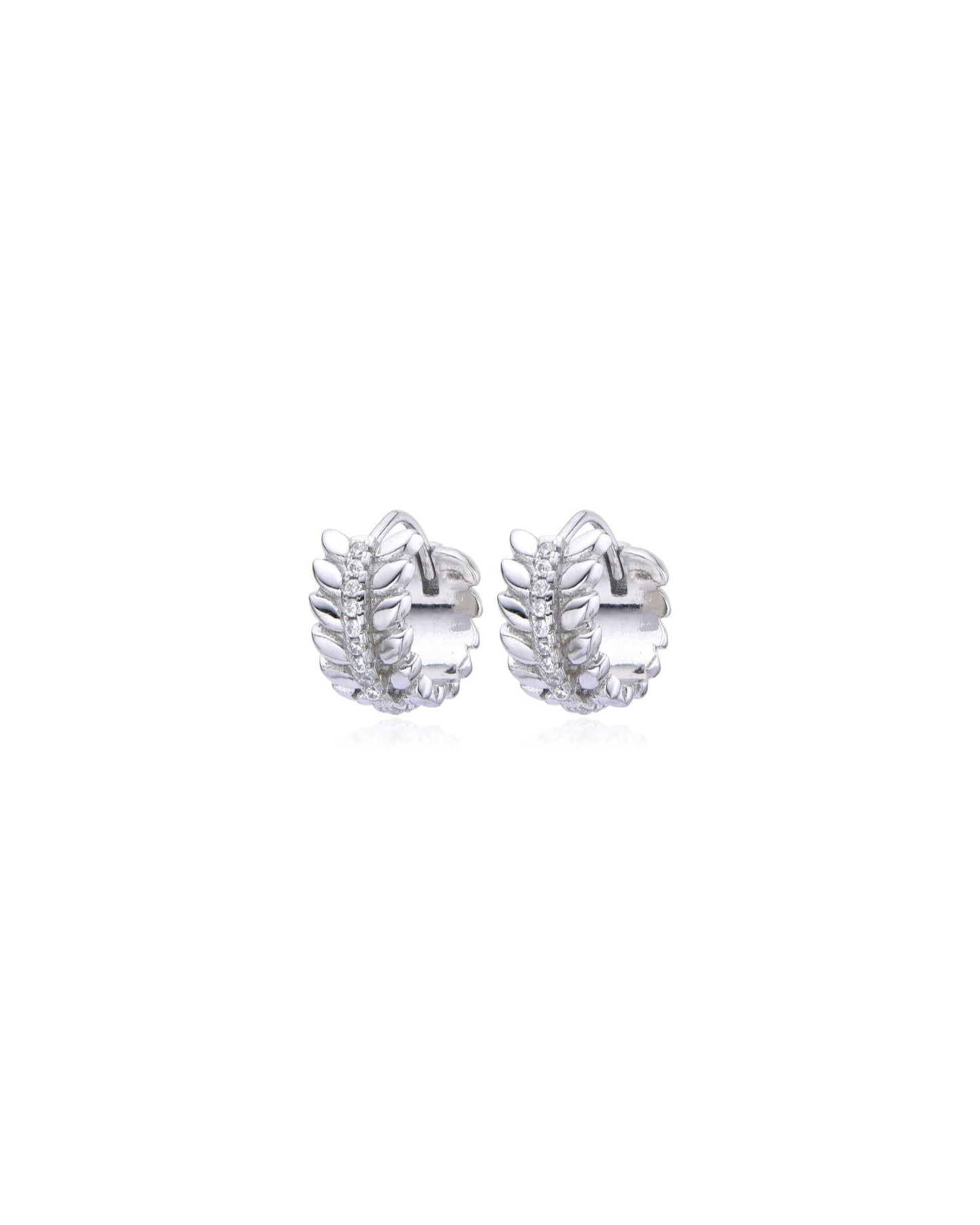 Candella Vine Leaf Huggie Hoop Earrings Silver