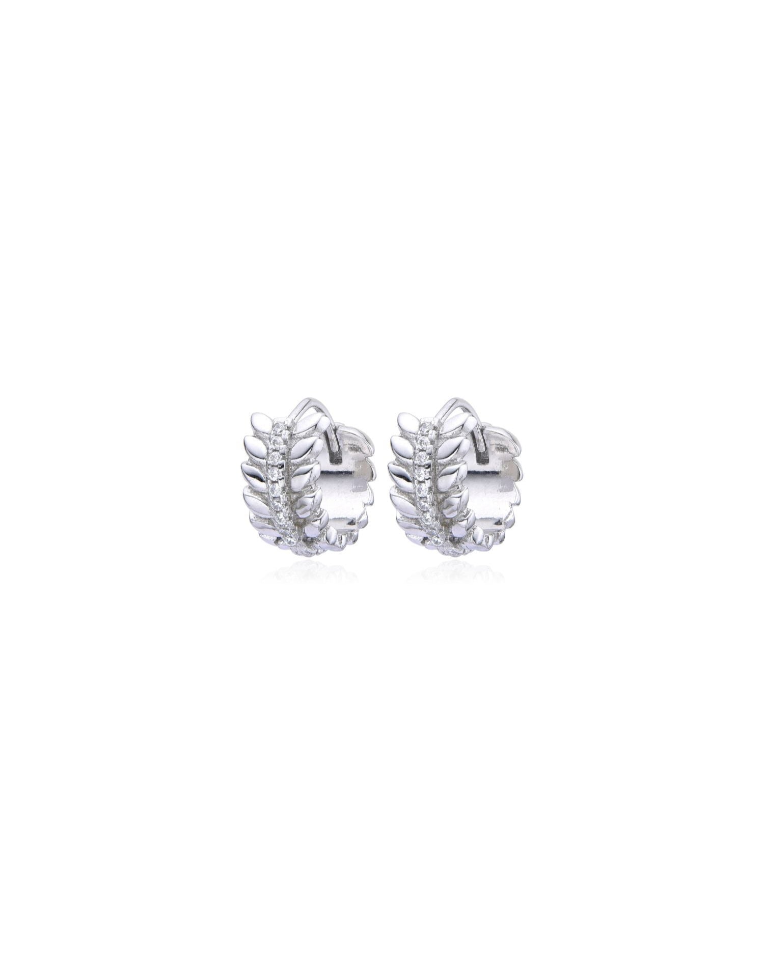 Candella Vine Leaf Huggie Hoop Earrings Silver