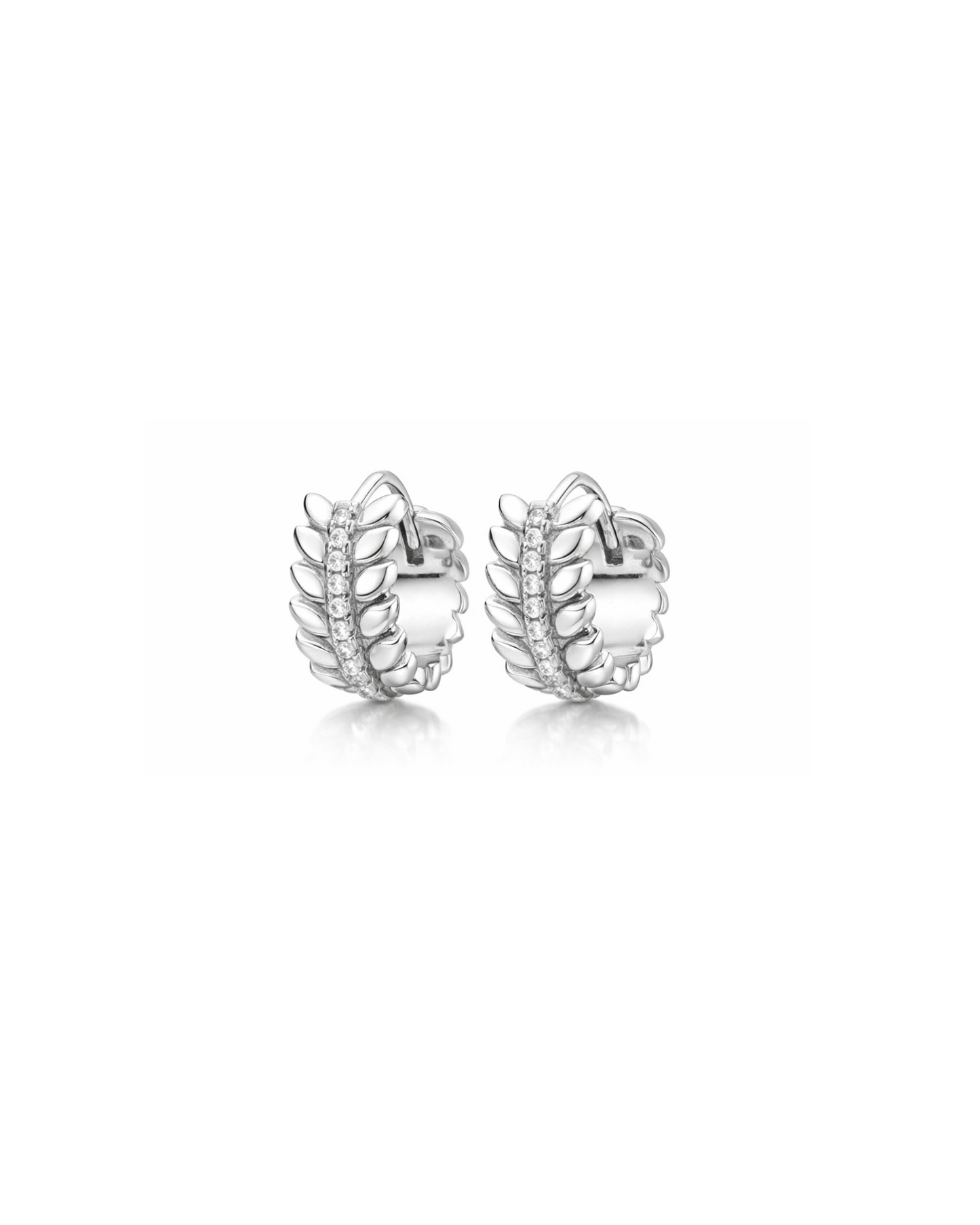 Candella Vine Leaf Huggie Hoop Earrings Silver