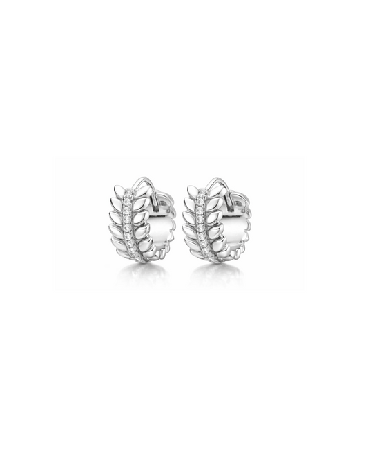 Candella Vine Leaf Huggie Hoop Earrings Silver