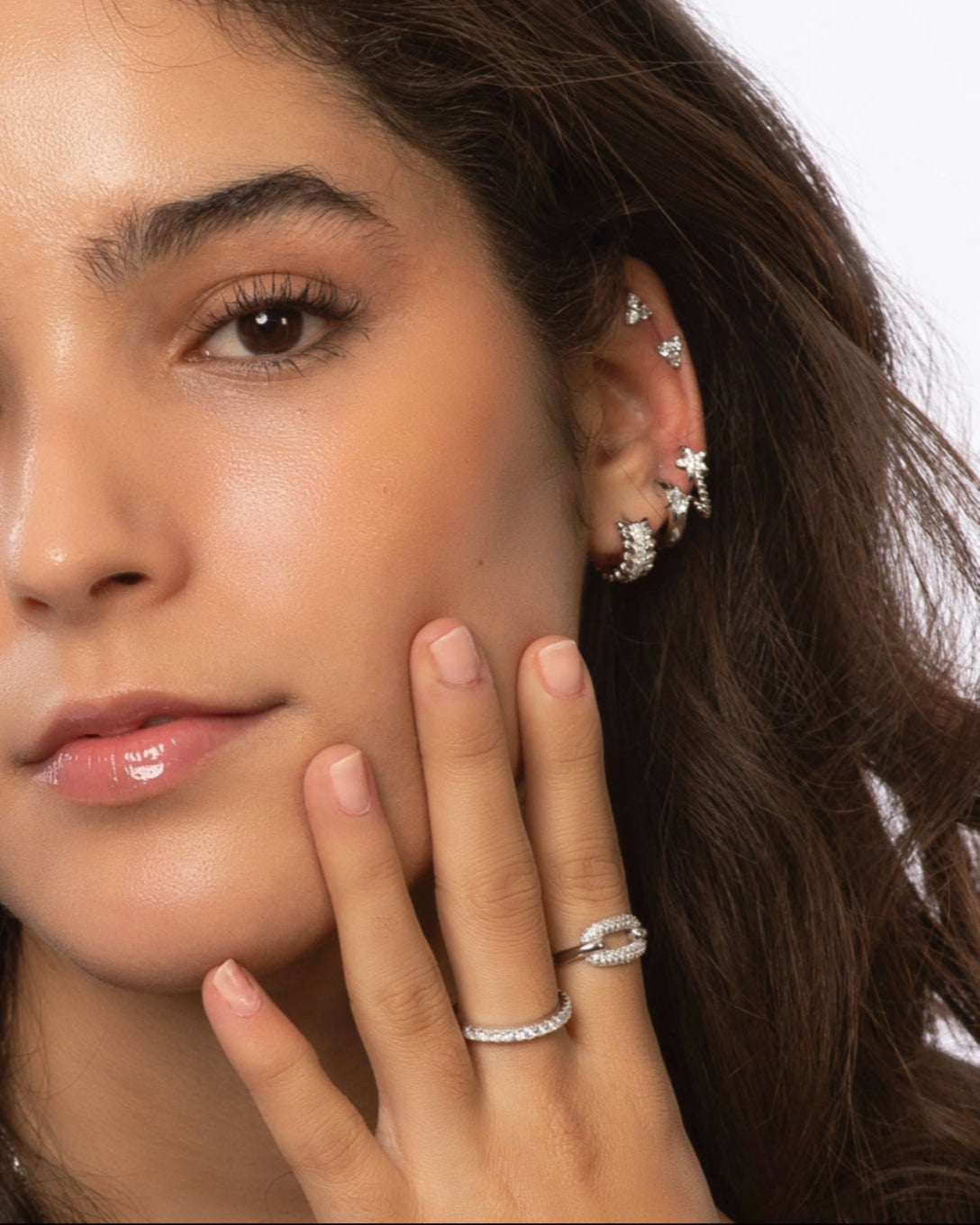 Candella Vine Leaf Huggie Hoop Earrings Silver