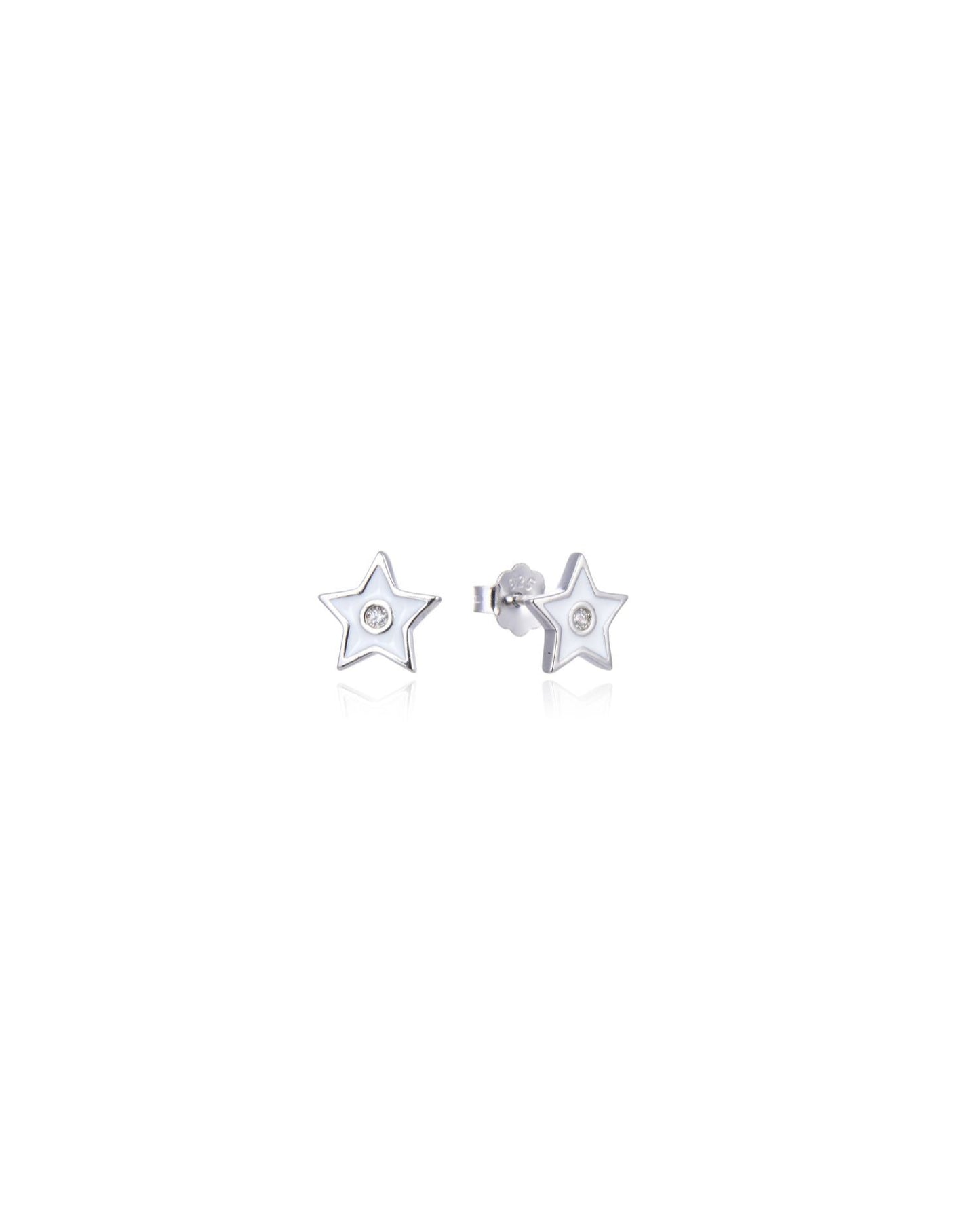 Pink Star Enamel Stud Earrings Silver