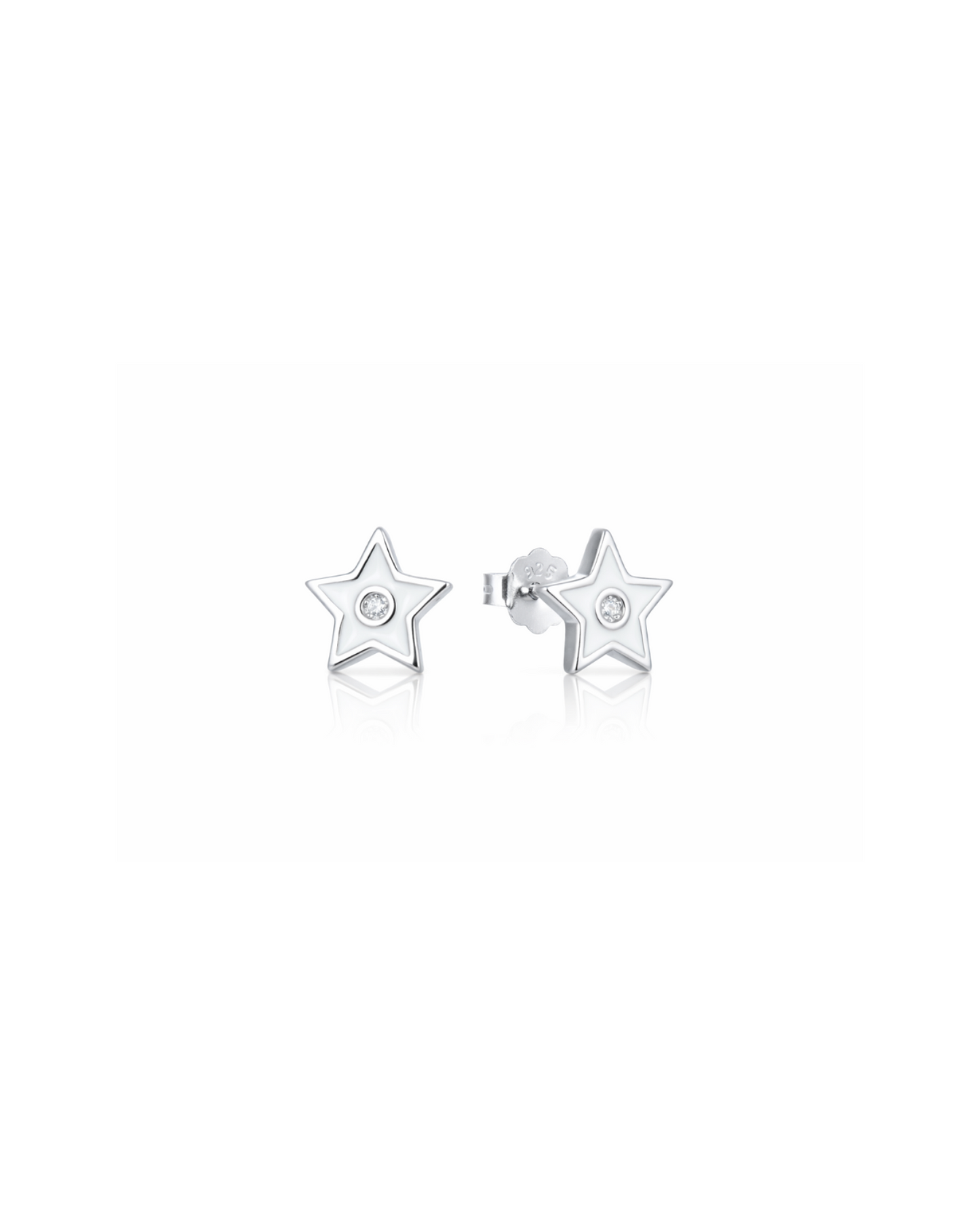 Candella White Star Enamel Stud Earrings Silver