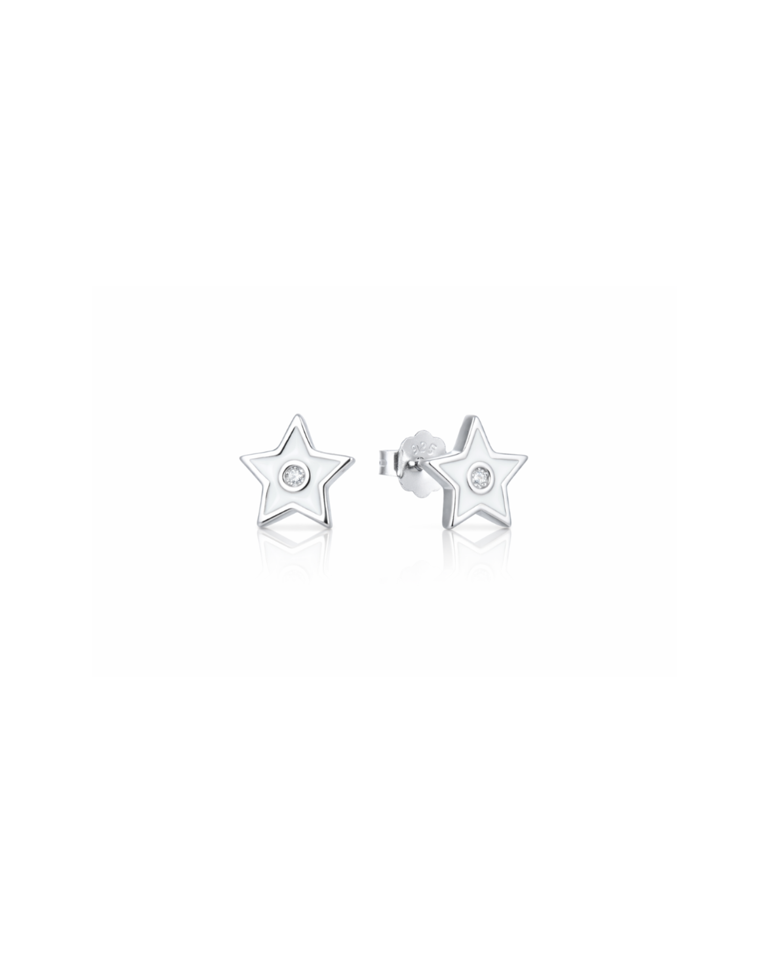 Candella White Star Enamel Stud Earrings Silver