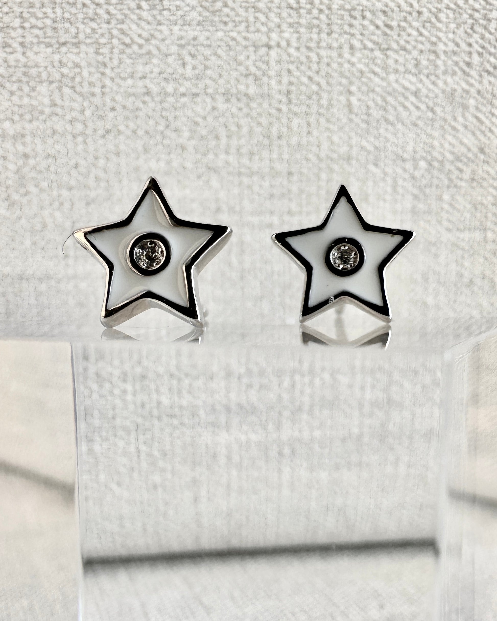 Candella White Star Enamel Stud Earrings Silver