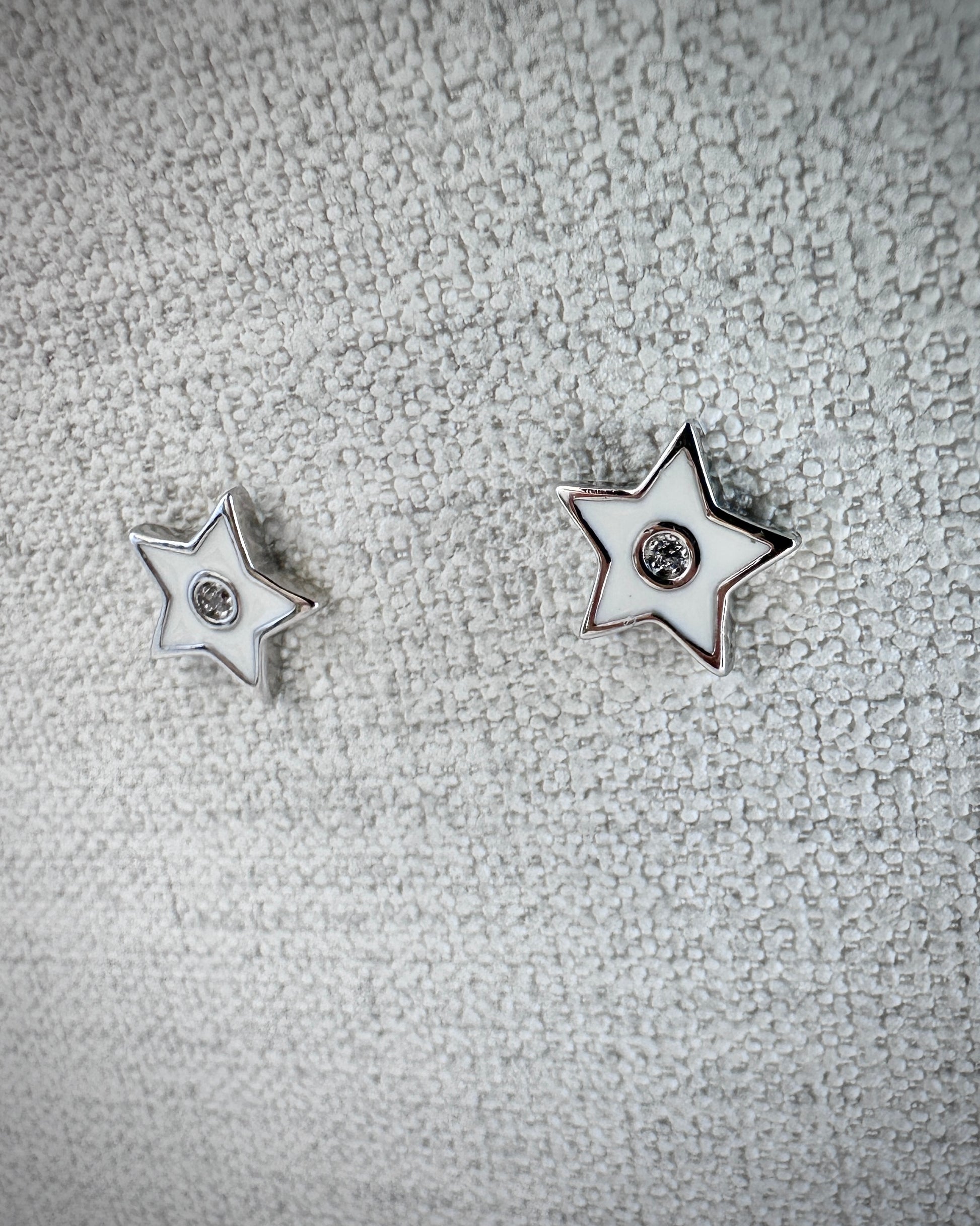 Candella White Star Enamel Stud Earrings Silver