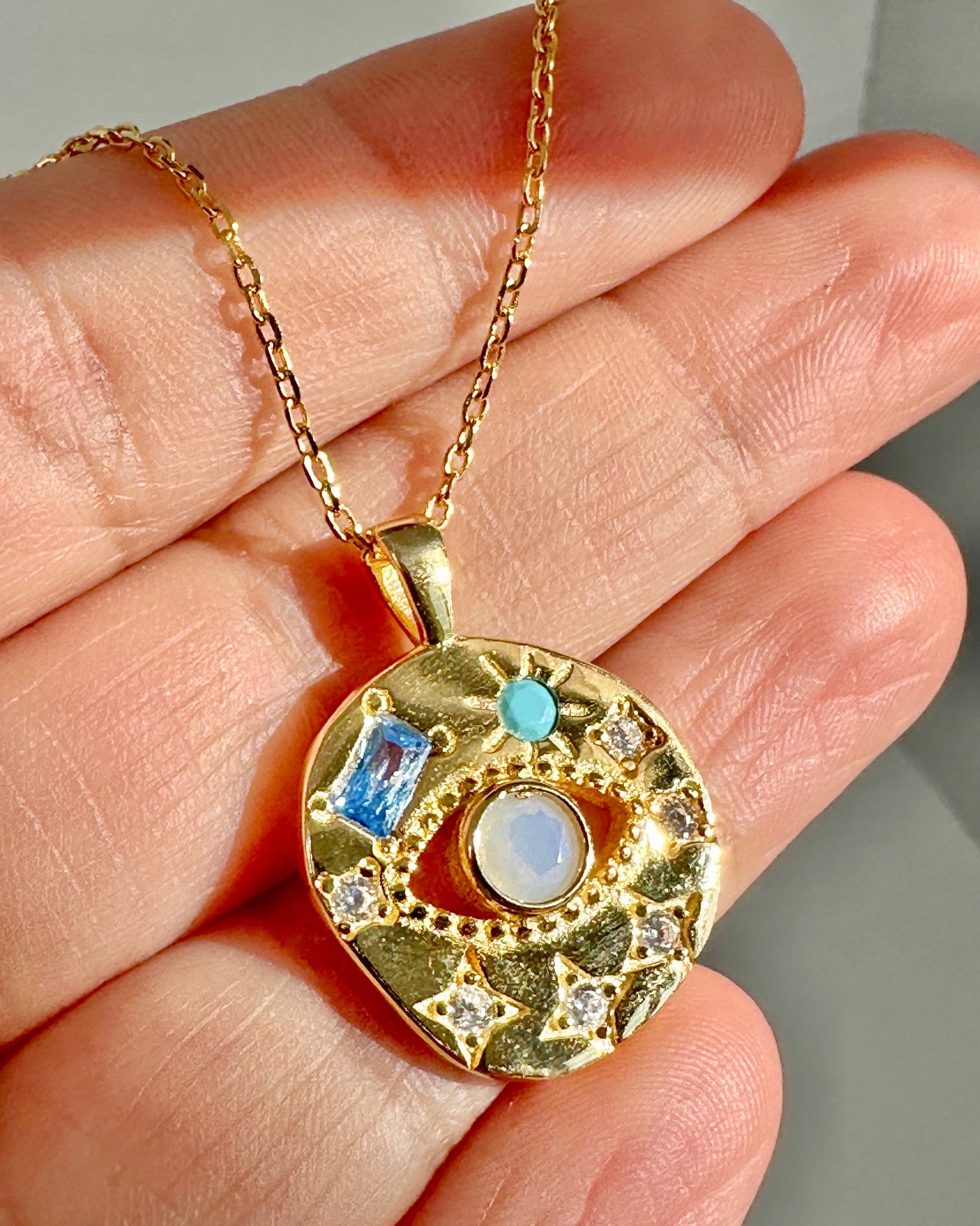 Moonstone Evil Eye Talisman Necklace Gold