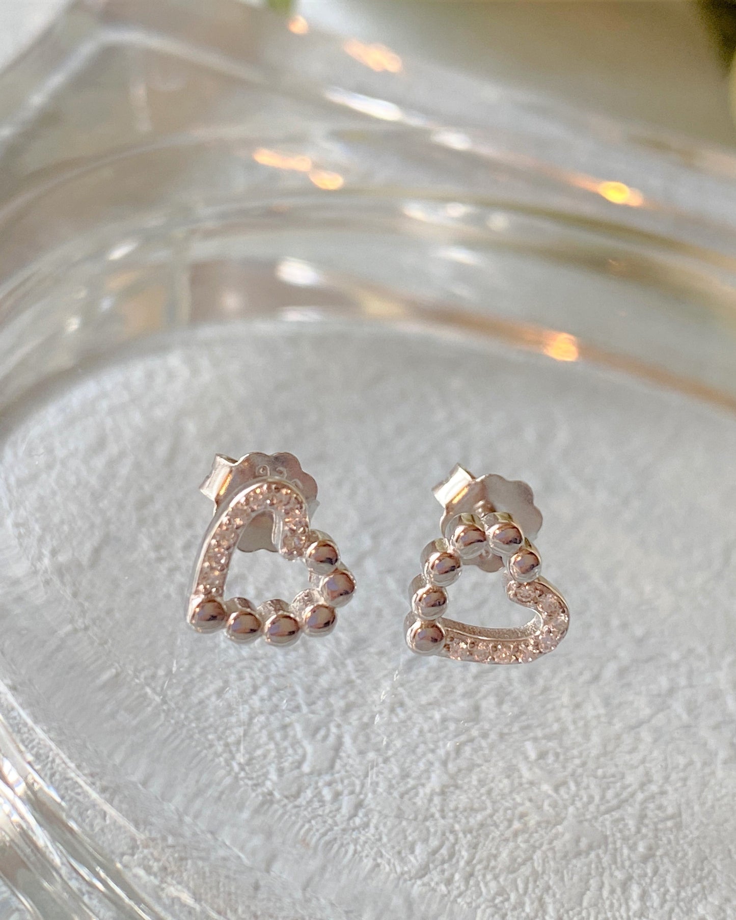 Open Heart Stud Earrings Silver